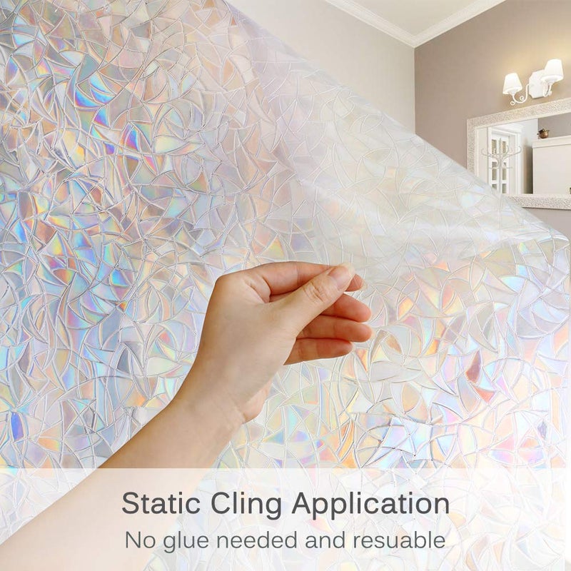 Volcanics Window Privacy Film with Installation Tools, Static Window Clings Vinyl 3D Decals Stickers Rainbow Window Film for Glass Door Home Heat Control Anti UV 17.5 x 78.3 Inches - Image 5